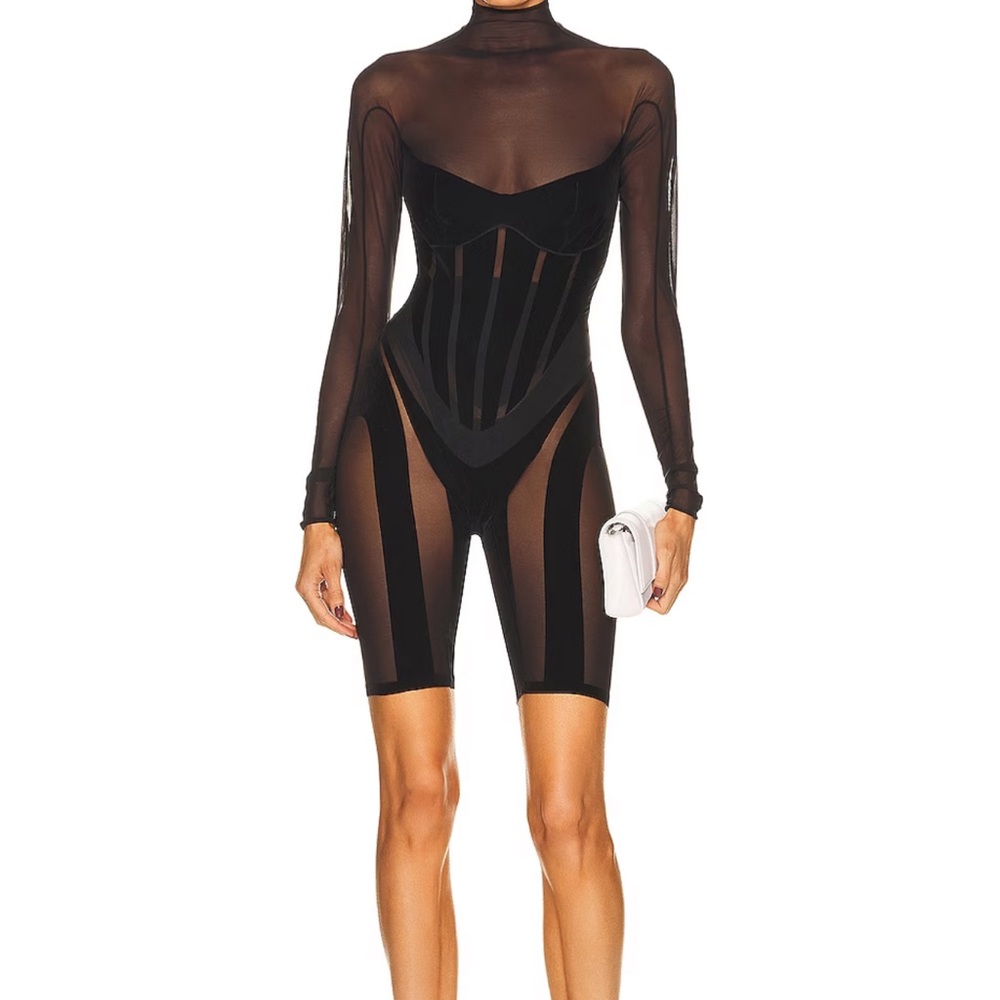 Mugler X Wolford high waist short flocked mesh panel stretch tull sz medium - Picture 3 of 10